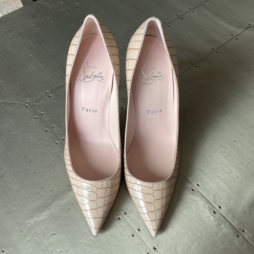 Christian Louboutin kate 100mm croc print leche beige stiletto sz 38 - Picture 3 of 10